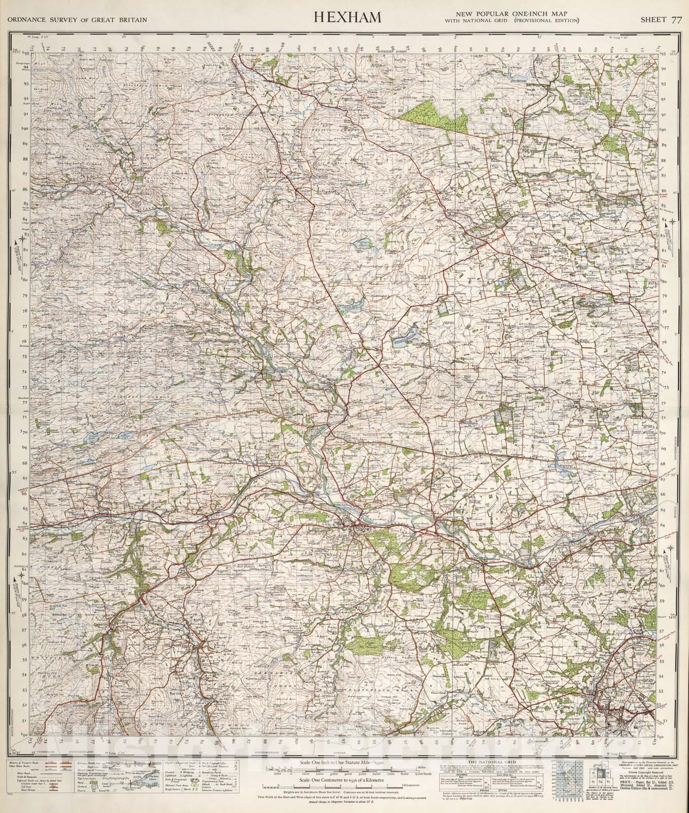 Historic Map : Sheet 77. Hexham., 1947, Vintage Wall Art
