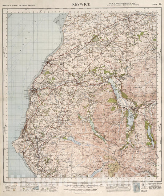 Historic Map : Sheet 82. Keswick., 1947, Vintage Wall Art