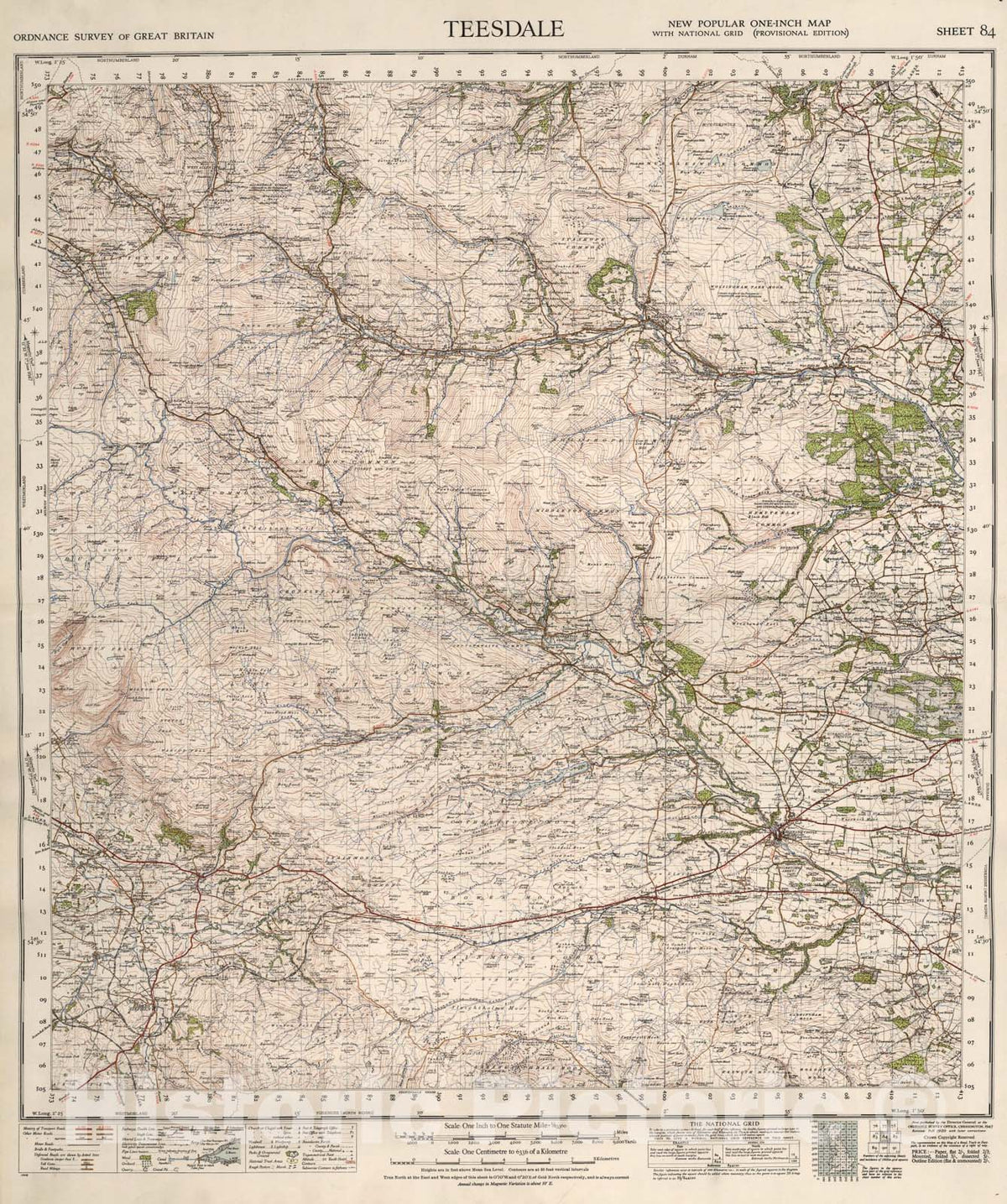 Historic Map : Sheet 84. Teesdale., 1947, Vintage Wall Art