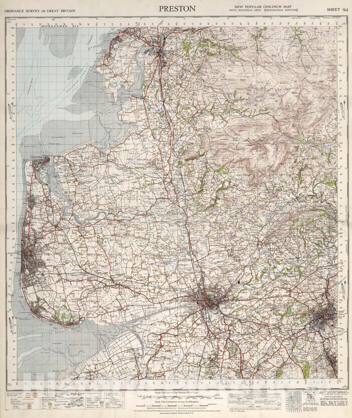 Historic Map : Sheet 94. Preston., 1947, Vintage Wall Art