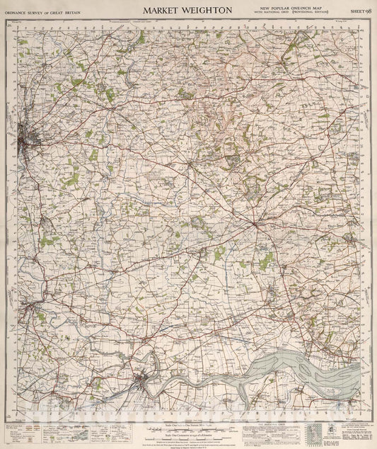 Historic Map : Sheet 98. Market Weighton., 1947, Vintage Wall Art