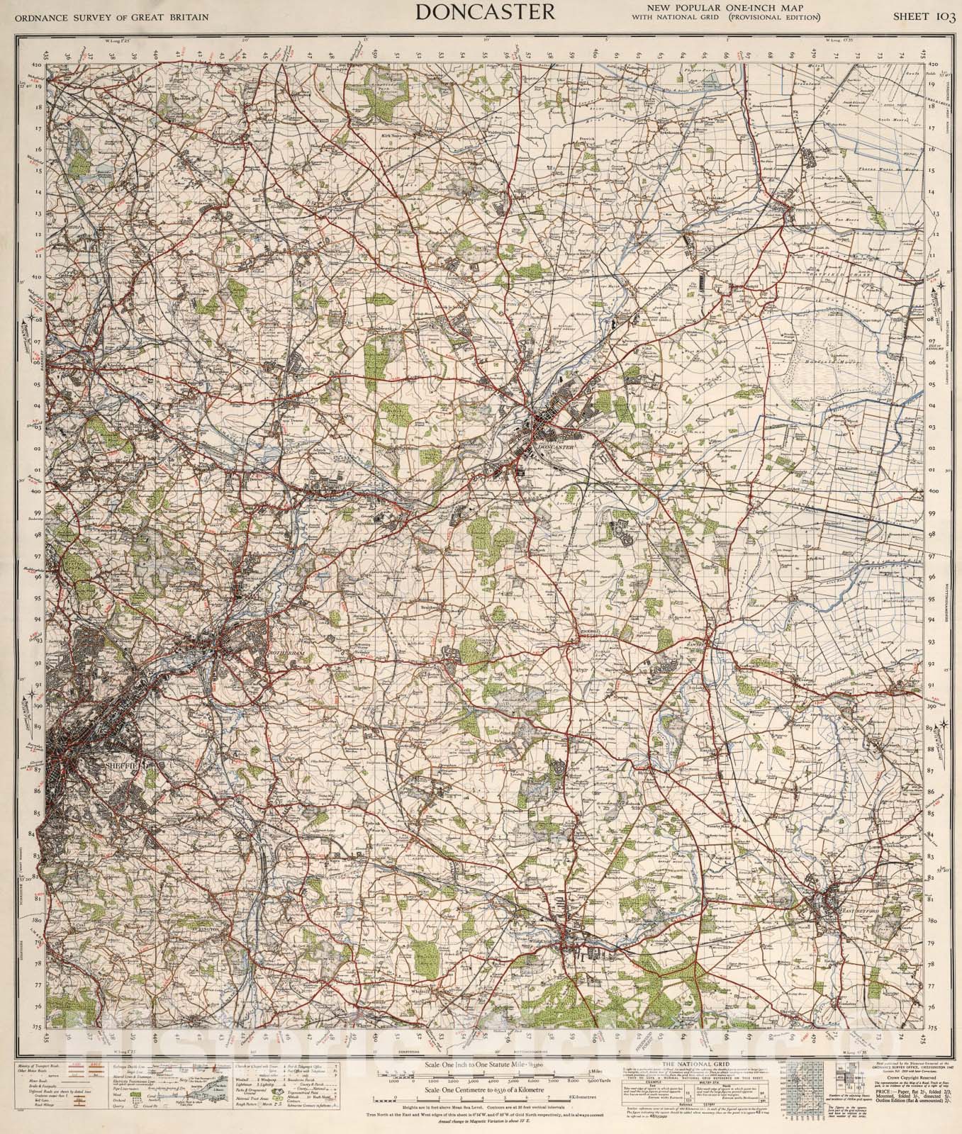 Historic Map : Sheet 103. Doncaster., 1947, Vintage Wall Art