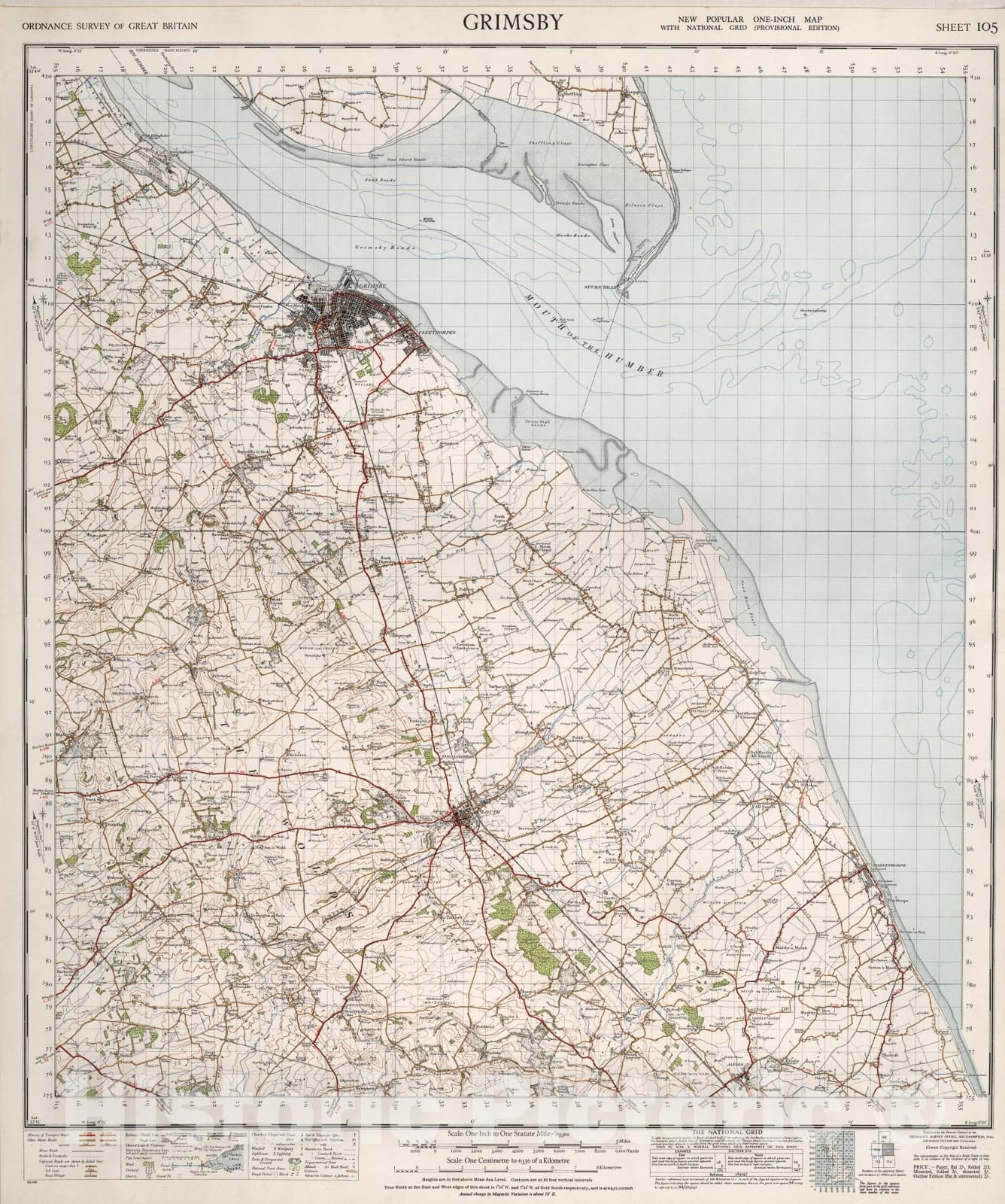 Historic Map : Sheet 105. Grimsby., 1946, Vintage Wall Art