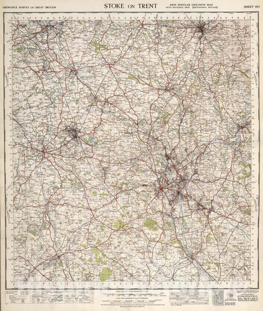 Historic Map : Sheet 110. Stoke on Trent., 1947, Vintage Wall Art