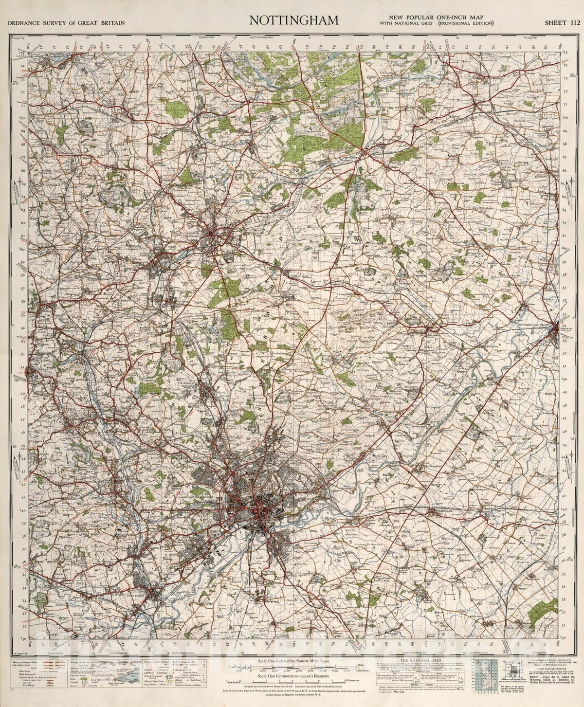 Historic Map : Sheet 112. Nottingham., 1947, Vintage Wall Art