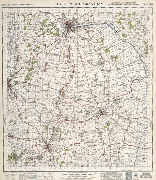 Historic Map : Sheet 113. Lincoln and Grantham., 1947, Vintage Wall Art