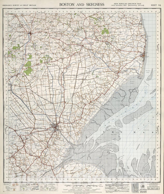 Historic Map : Sheet 114. Boston and Skegness., 1947, Vintage Wall Art