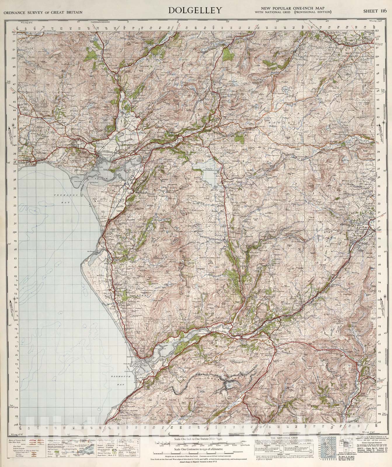 Historic Map : Sheet 116. Dolgelley., 1947, Vintage Wall Art