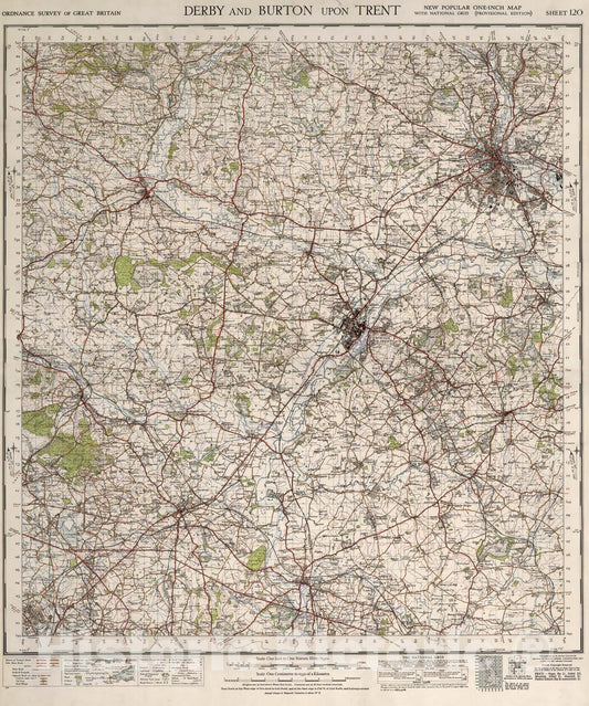Historic Map : Sheet 120. Derby and Burton upon Trent., 1947, Vintage Wall Art