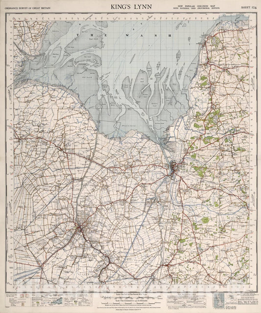 Historic Map : Sheet 124. King's Lynn., 1946, Vintage Wall Art