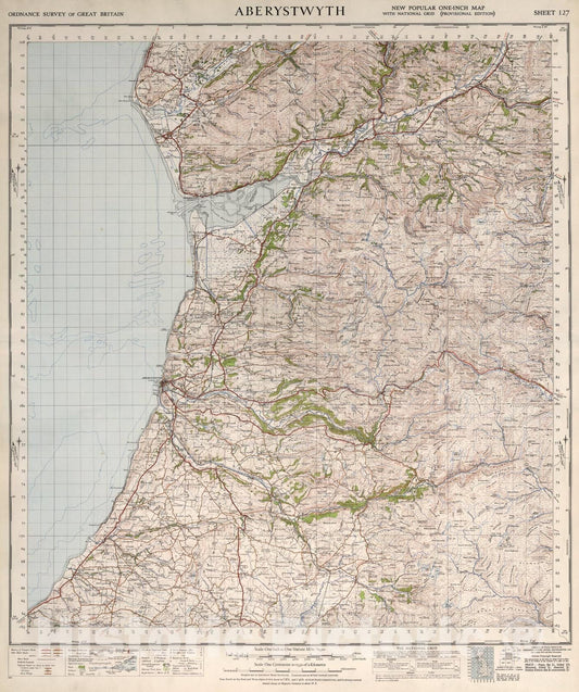 Historic Map : Sheet 127. Aberystwyth., 1947, Vintage Wall Art