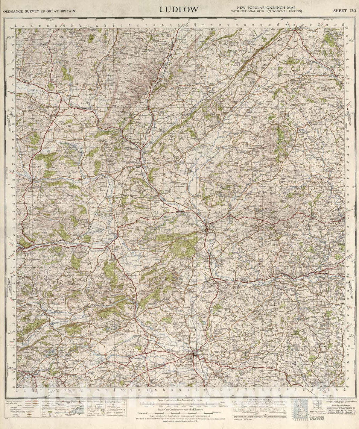 Historic Map : Sheet 129. Ludlow., 1947, Vintage Wall Art