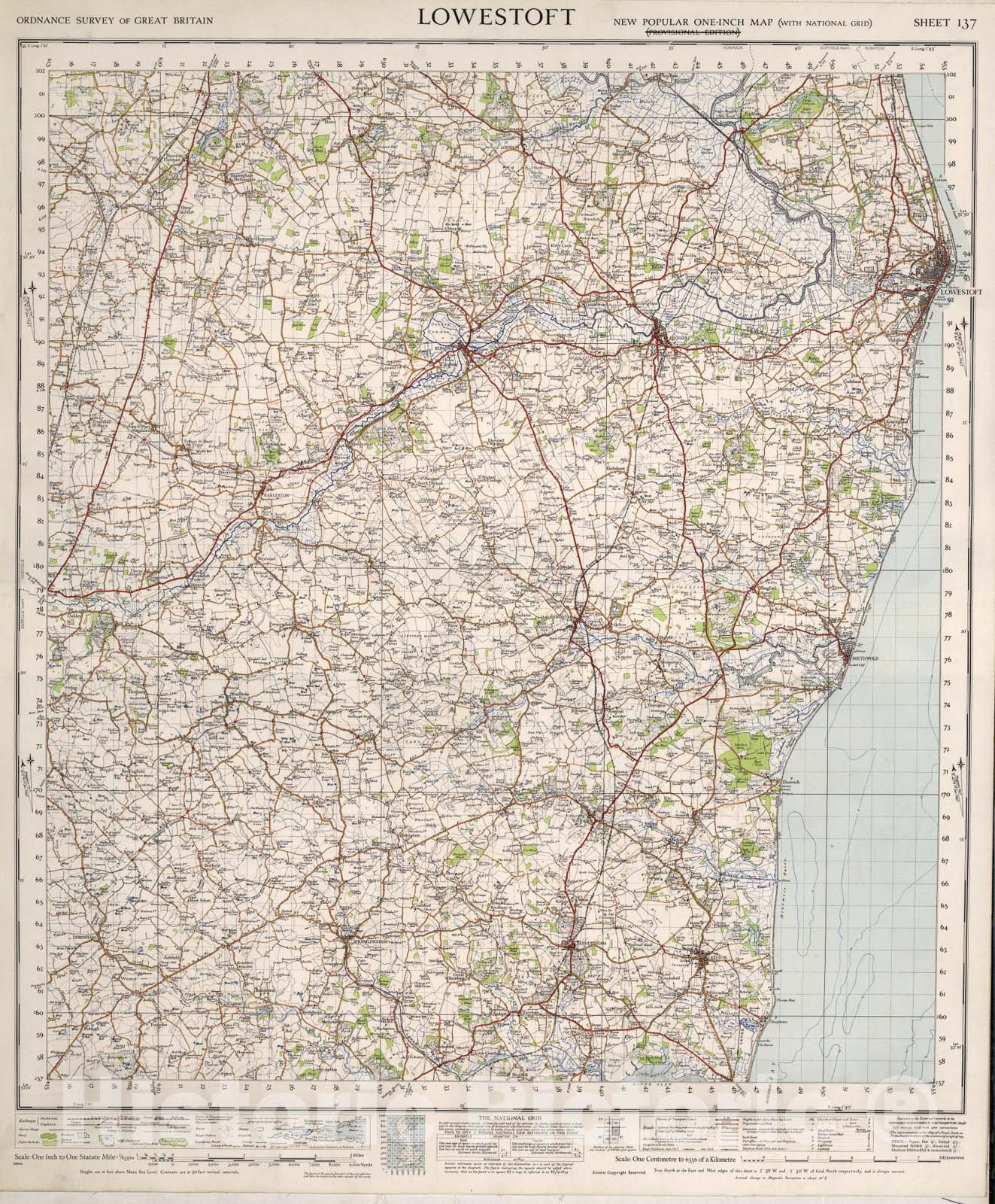 Historic Map : Sheet 137. Lowestoft., 1946, Vintage Wall Art