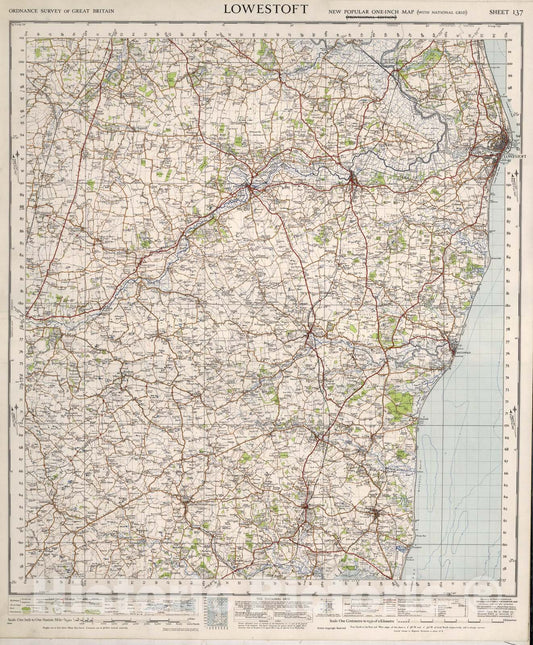 Historic Map : Sheet 137. Lowestoft., 1946, Vintage Wall Art
