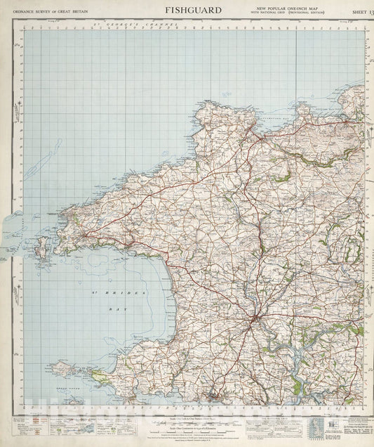 Historic Map : Sheet 138. Fishguard., 1947, Vintage Wall Art