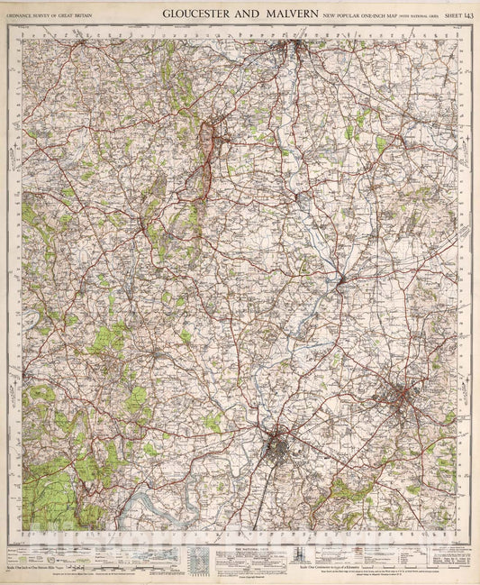 Historic Map : Sheet 143. Gloucester and Malvern., 1946, Vintage Wall Art