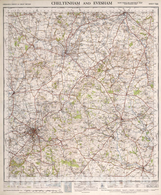 Historic Map : Sheet 144. Cheltenham and Evesham., 1946, Vintage Wall Art
