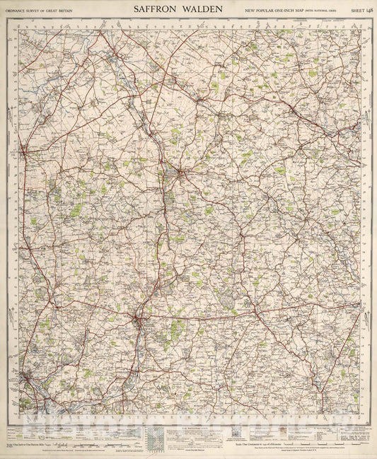 Historic Map : Sheet 148. Saffron Walden., 1946, Vintage Wall Art