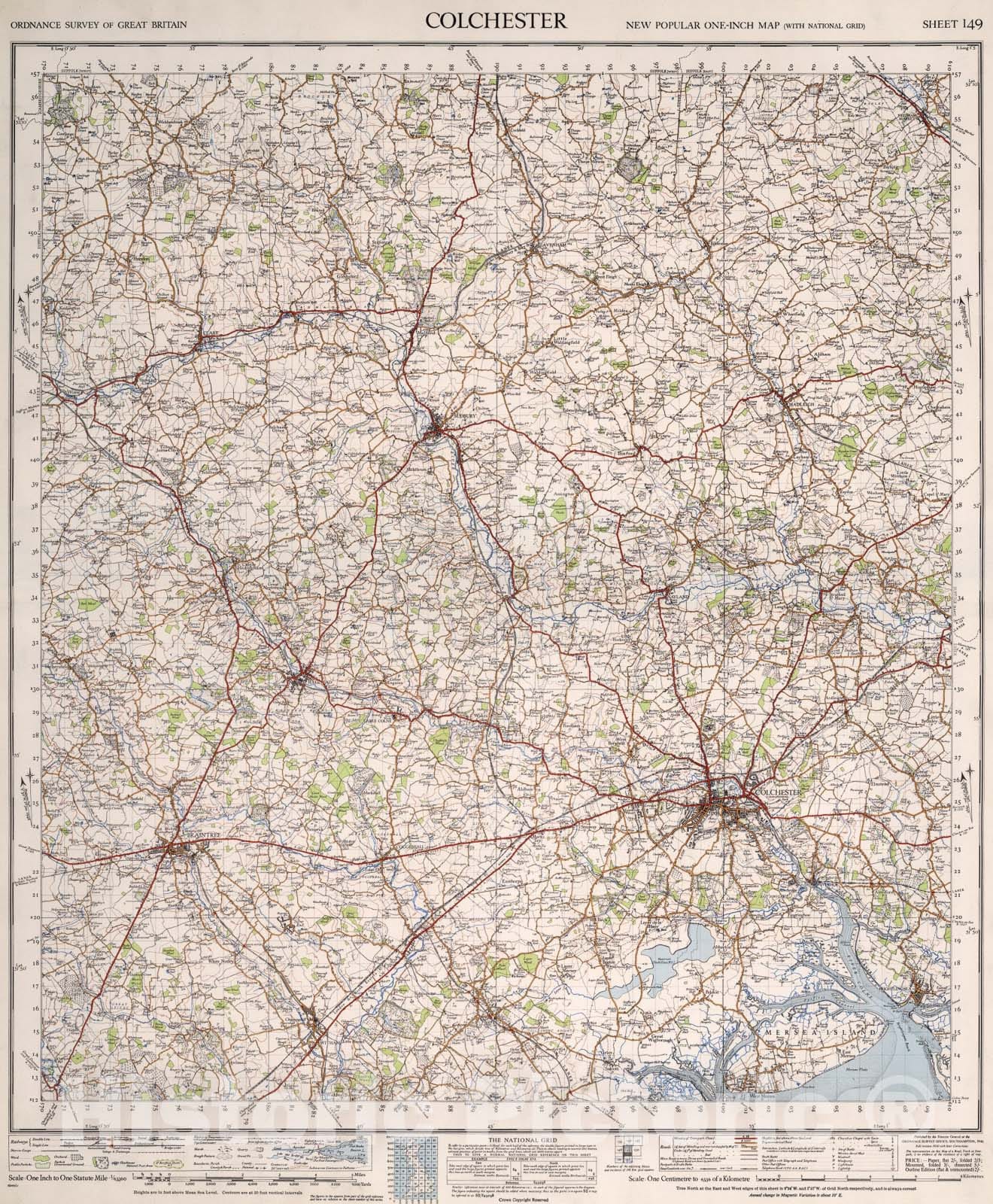 Historic Map : Sheet 149. Colchester., 1946, Vintage Wall Art