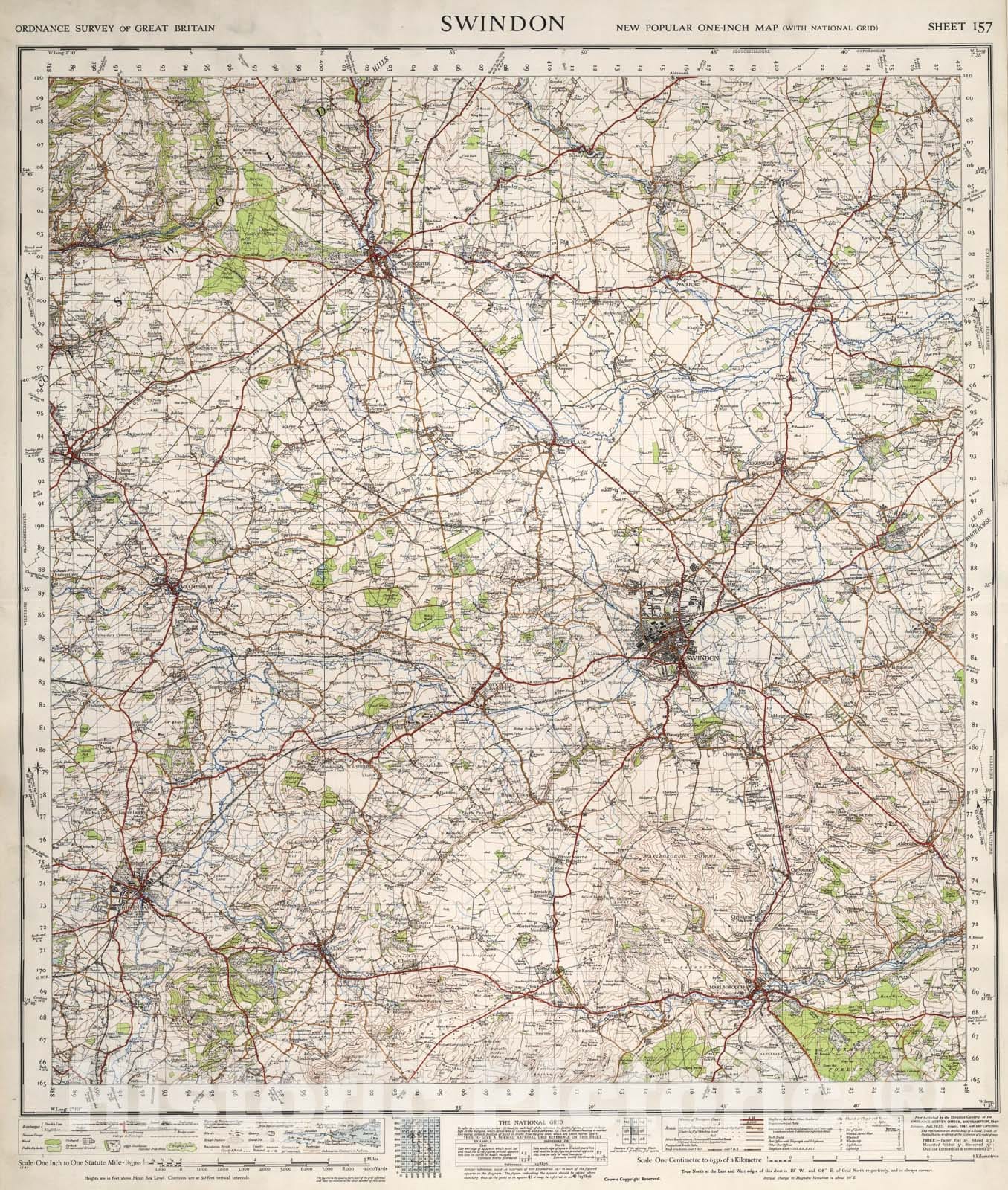 Historic Map : Sheet 157. Swindon., 1940, Vintage Wall Art