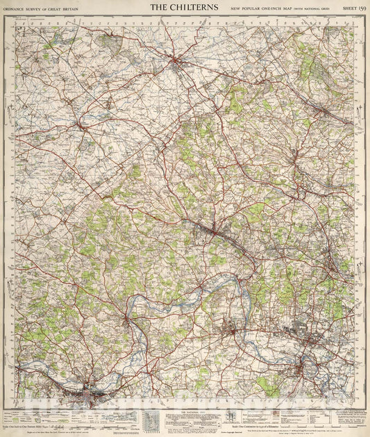 Historic Map : Sheet 159. The Chilterns., 1945, Vintage Wall Art