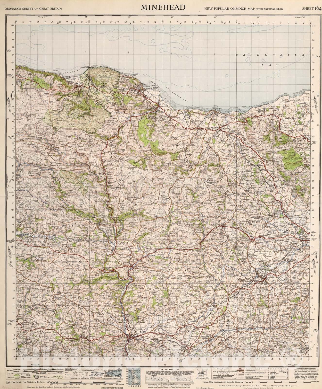 Historic Map : Sheet 164. Minehead., 1946, Vintage Wall Art