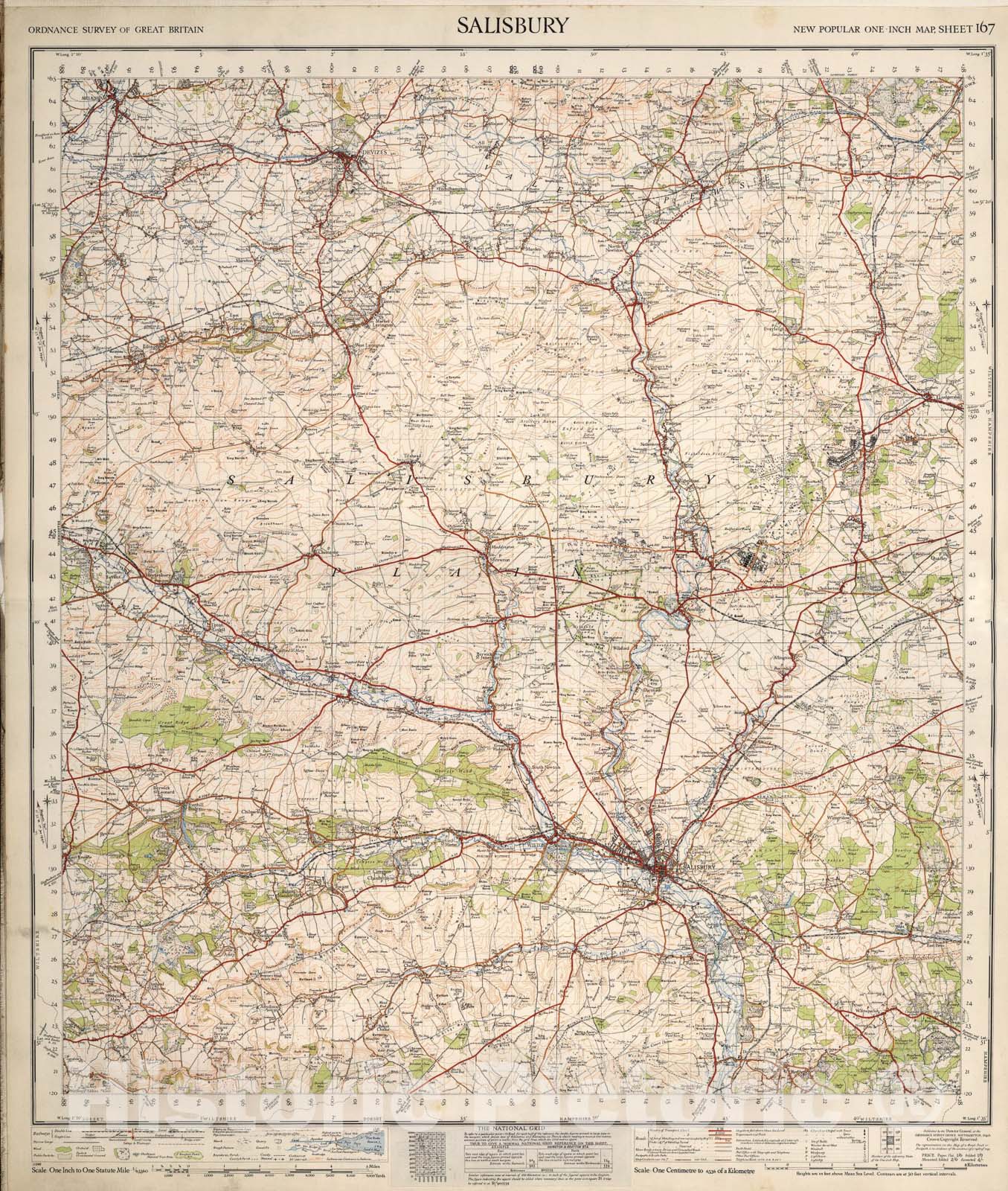 Historic Map : Sheet 167. Salisbury., 1940, Vintage Wall Art