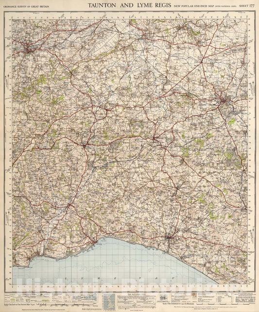 Historic Map : Sheet 177. Taunton and Lyme Regis., 1946, Vintage Wall Art