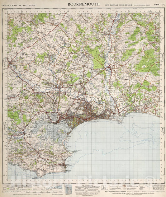 Historic Map : Sheet 179. Bournemouth., 1940, Vintage Wall Art