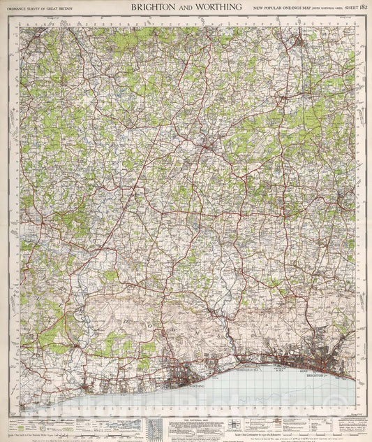 Historic Map : Sheet 182. Brighton and Worthing., 1940, Vintage Wall Art