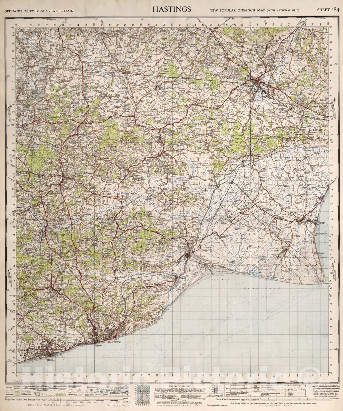 Historic Map : Sheet 184. Hastings., 1940, Vintage Wall Art