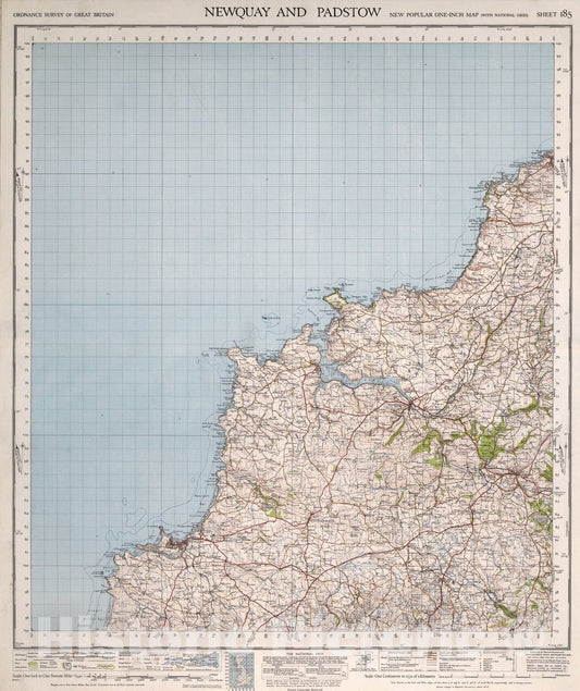 Historic Map : Sheet 185. Newquay and Padstow., 1946, Vintage Wall Art