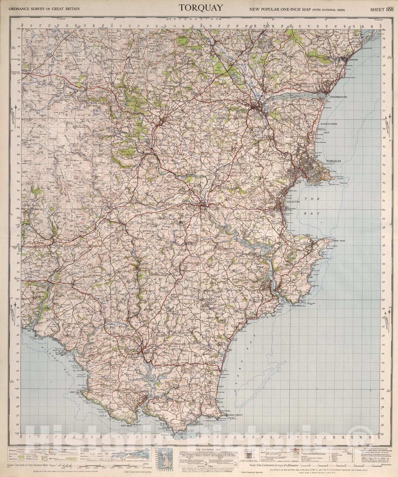 Historic Map : Sheet 188. Torquay., 1946, Vintage Wall Art