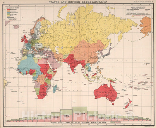 Historic Map : States and British Representation., 1907, Vintage Wall Art