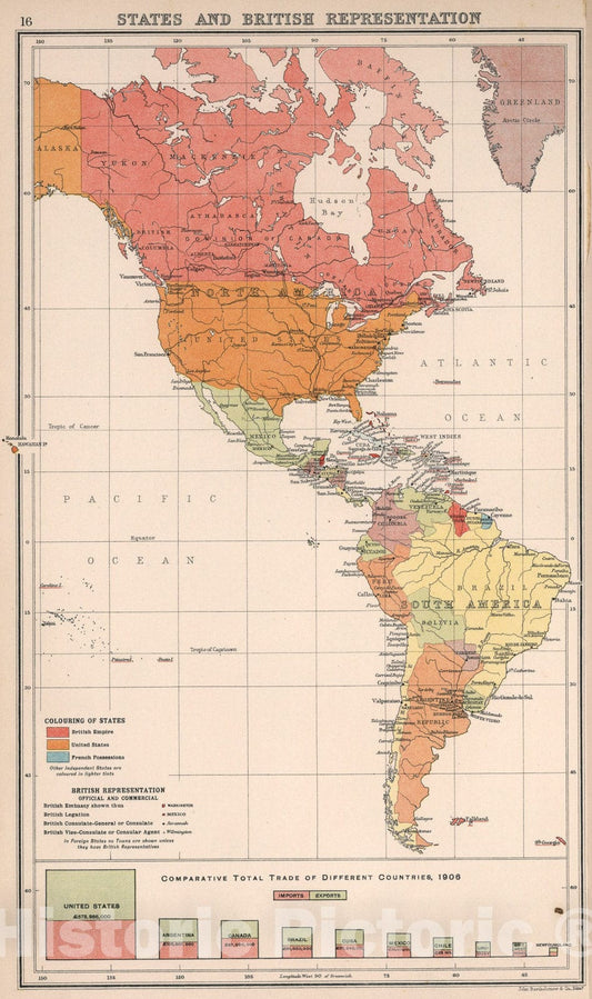 Historic Map : States and British Representation (in America)., 1907, Vintage Wall Art