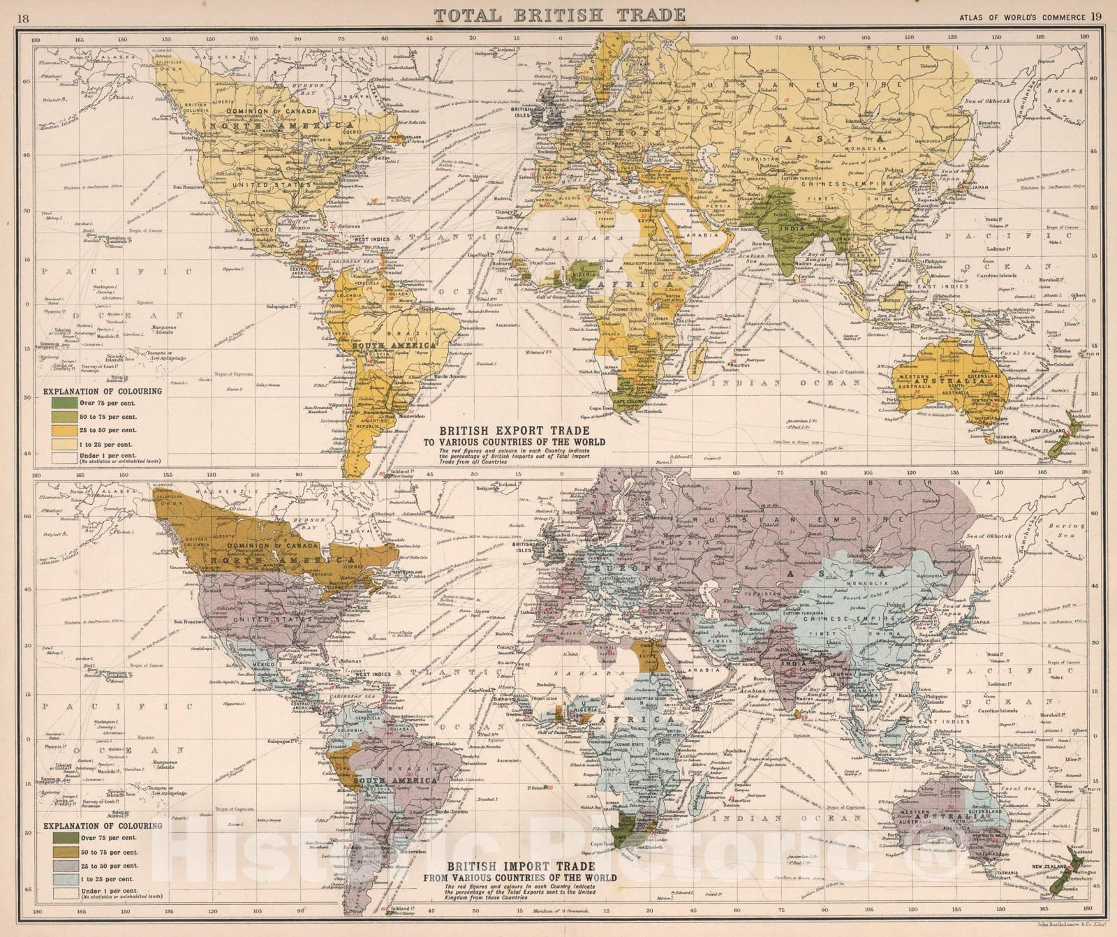 World Total British Trade 1907 Historical Map Print – Historic Pictoric