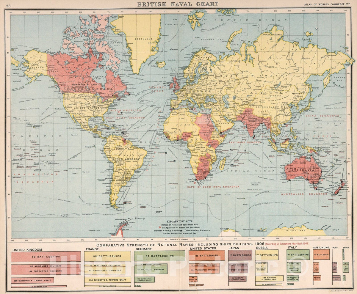 Historic Map : British Naval Chart. Comparative Strength of National Navies ... 1906., 1907, Vintage Wall Art