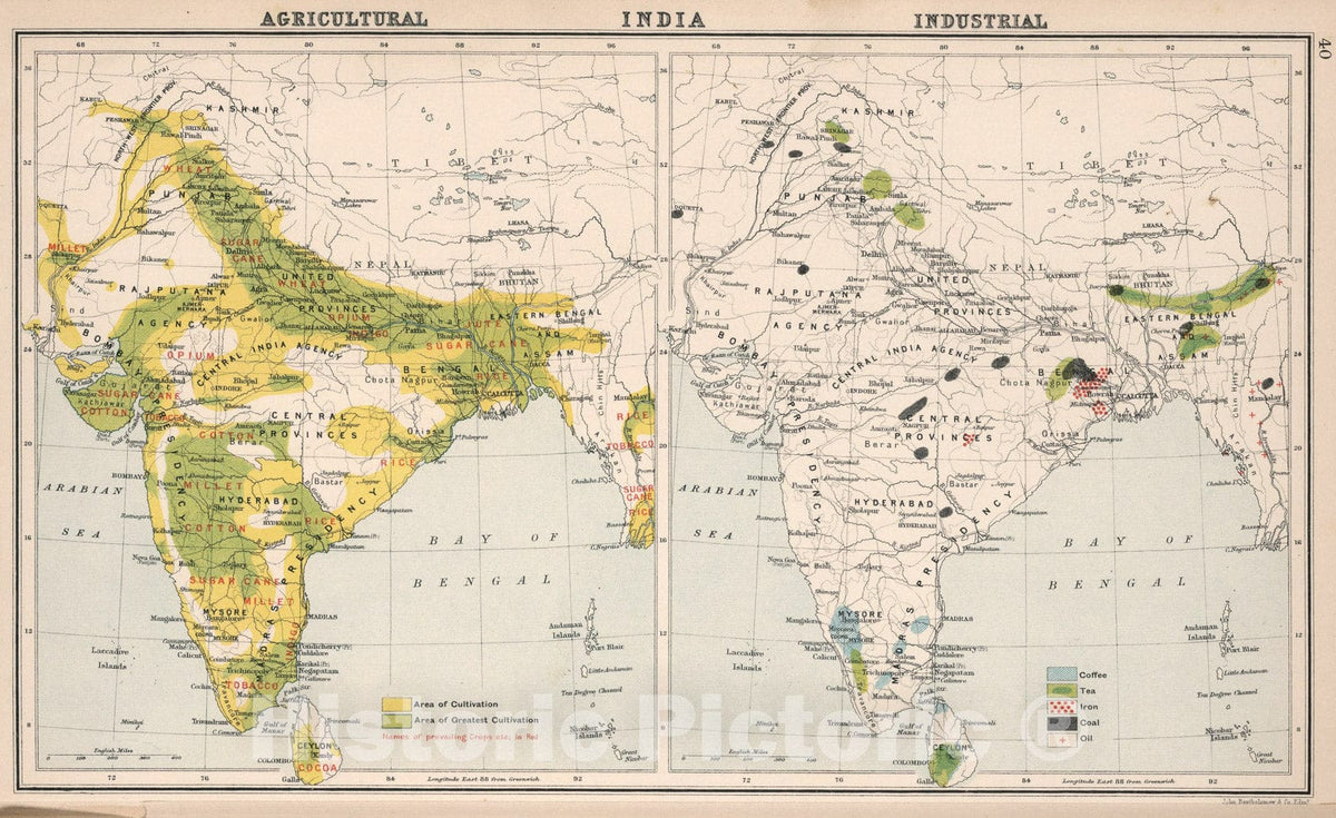 Historic Map : Agricultural. India., 1907, Vintage Wall Art