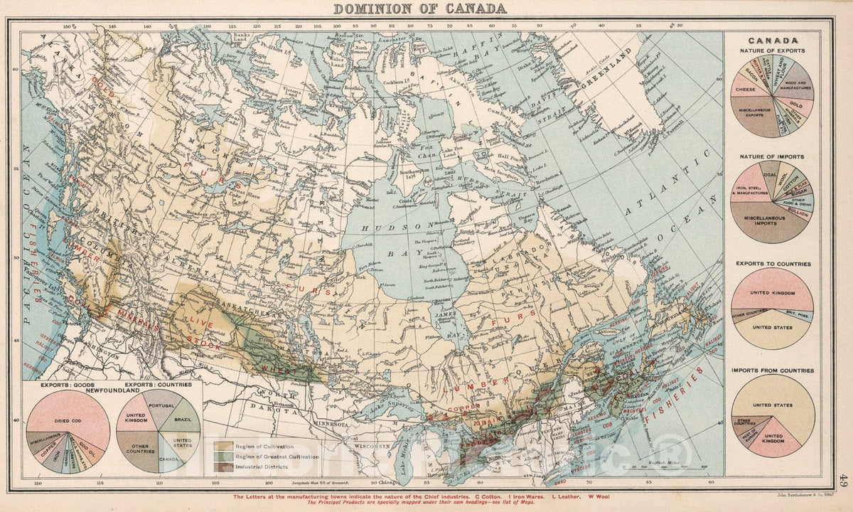 Historic Map : Dominion of Canada., 1907, Vintage Wall Art