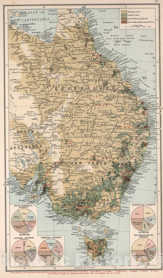 Historic Map : (Eastern Australia). (Base Map includes Vegetation)., 1907, Vintage Wall Art