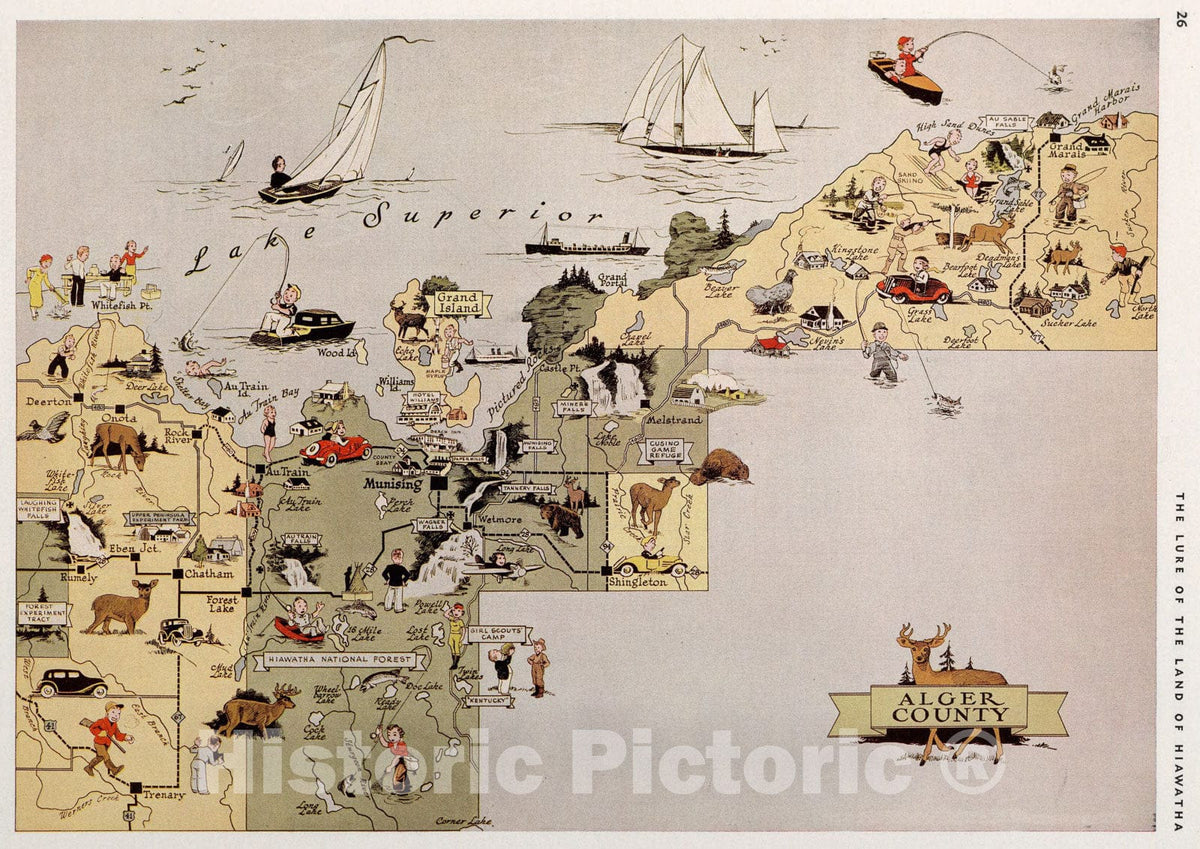 Alger County - Pictorial Map, 1936 - Historical Map Print