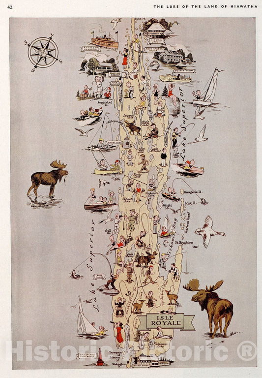 Historic Map : Isle Royale, Michigan., 1936, Vintage Wall Art