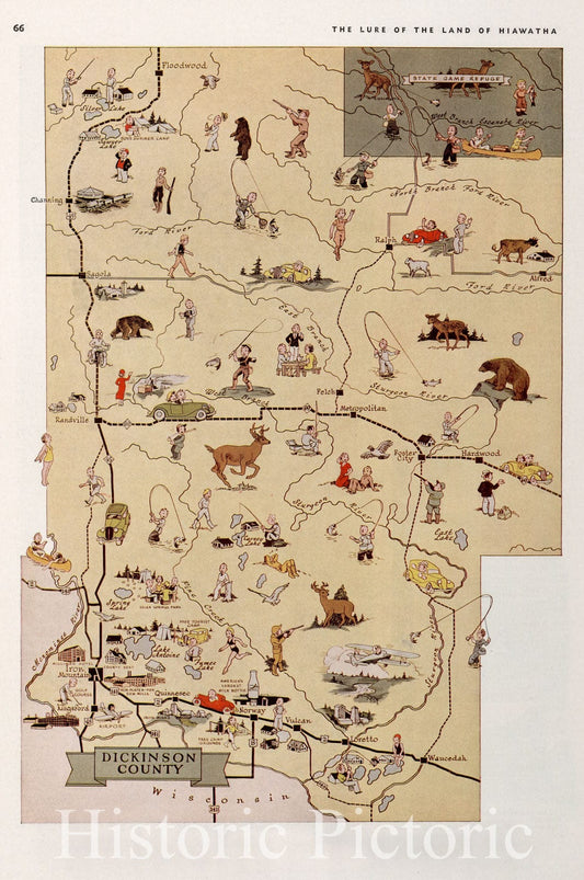Dickinson County, Michigan - Pictorial Map, 1936