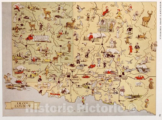 Historic Map : Iron County, Michigan., 1936, Vintage Wall Art