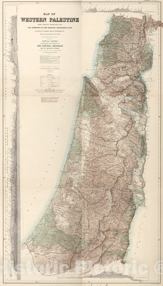 Historic Map : Composite: Western Palestine Natural Drainage and the Mountain Ranges., 1882, Vintage Wall Art
