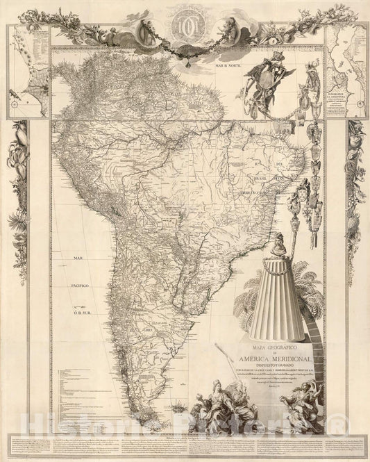 Historic Map : Composite: (Sheets 1-8) Mapa Geografico De America Meridional., 1775, Vintage Wall Art