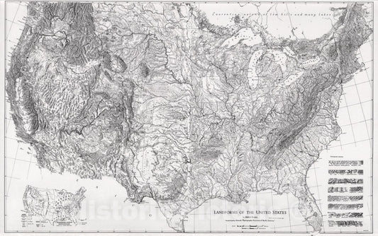 Historic Map : United States -- Physical Landforms (Raisz)., 1957, Vintage Wall Art