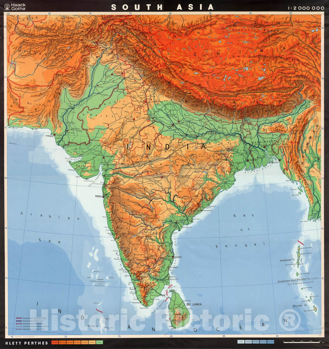 Historic Map : South Asia, 1990, Vintage Wall Art