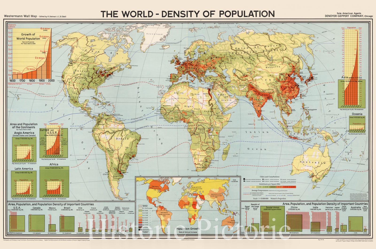 Historic Map : World -- Population Density - 1966, 1966, Vintage Wall Art
