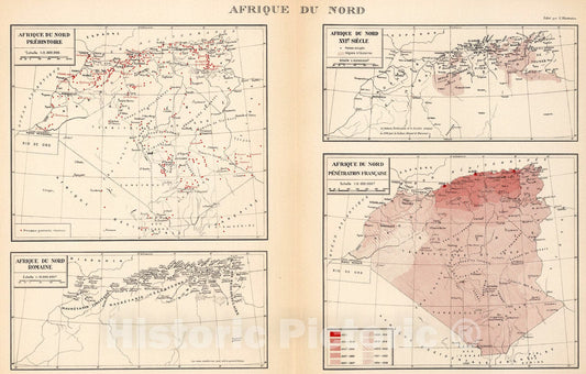 Historic Map : Planche one a 4. Afrique du Nord. Prehistoire. Romaine. XVIe. Siecle. Penetration Francaise., one939, Vintage Wall Art